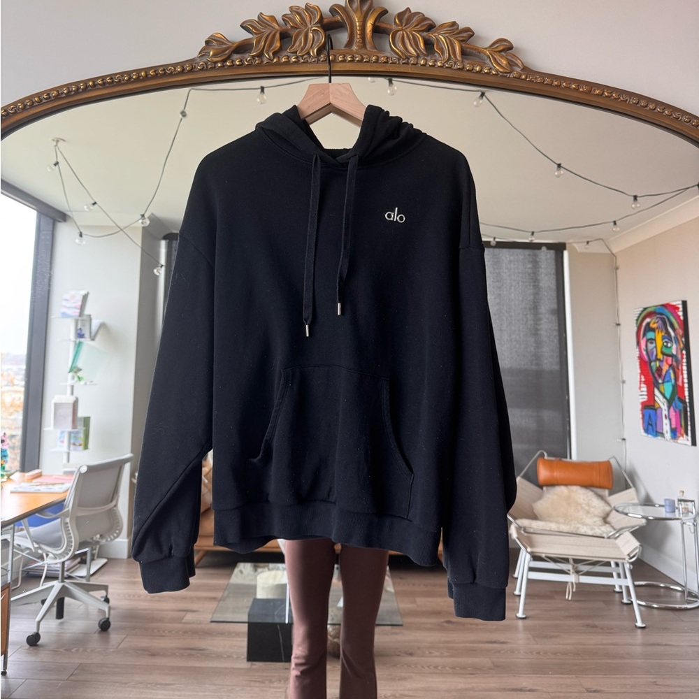 ALO Yoga Black Hoodie with Small White Logo